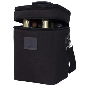 HAMILO Bolsa Térmica Para Transporte de Vinhos até 4 Garrafas com Zíper Expansível, Preta