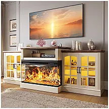 Rack TV OneBlis 246x81cm Lareira Elétrica 91cm LED 12 Cores Farmhouse 110V