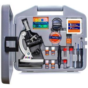 Kit de Microscópio para Crianças Ampliação 120X 1200X com 50 Peças, Play22, Branco