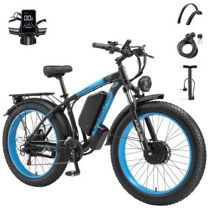 Bicicleta Elétrica para Adultos, 4000W Pico 26 Fat Tire Ebike, Duplo Motor AWD, Bicicleta Elétrica 48V 23AH com Bateria Removível de Freio