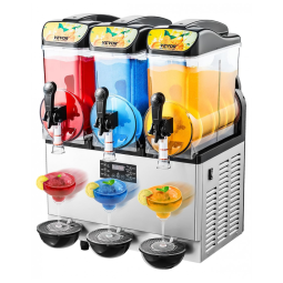 Máquina de Frozen Drink Comercial VEVOR, 3 Tanques Triplos de 15L, Aço Inoxidável, Ideal para Margaritas, Smoothies e Slushies