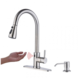 Torneira Cozinha com Sensor de Movimento, Pulverizador e Dispensador de Sabão, Aço Inoxidável, Keer, Níquel Escovado