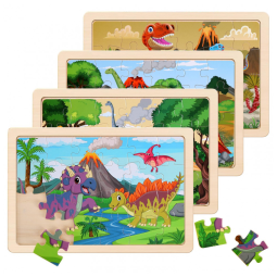 Quebra-Cabeças de Dinossauro de Madeira para Crianças de 3 a 8 Anos - Conjunto com 4 Pacotes de 20 Peças, NASHRIO