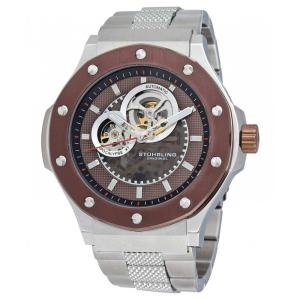 Relógio Automático Stuhrling Super Apocalypse de 72,56kg, Mostrador Marrom e Pulseira em Aço Inoxidável Prateado de 52mm.