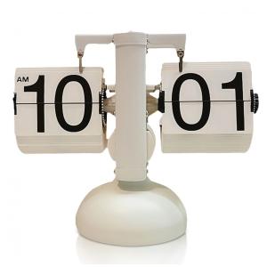 Relógio de Mesa Retrô Flip Decorativo Operado por Engrenagem Interna a Bateria, HERCHR, Branco