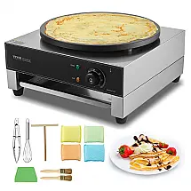 Máquina de Crepe VEVOR 40cm Chapa Antiaderente Inox Controle de Temperatura 1700W 110V