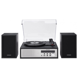 Toca-Discos Crosley CR7022ABK Sloane 3 Velocidades com Bluetooth e Rádio FM, Sistema de Prateleira com Alto-Falantes Estéreo Combinados