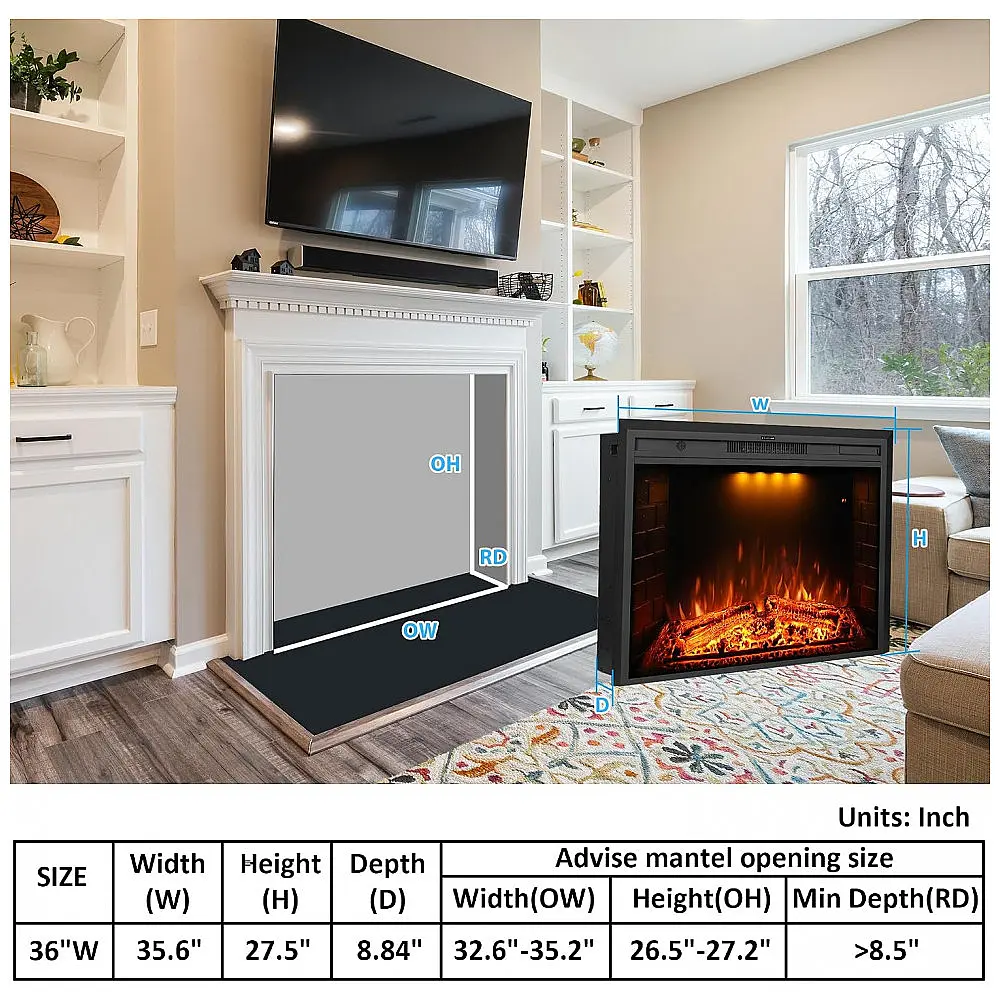 Lareira Elétrica Dreamflame 90x69cm 1500W Chamas LED Timer Embutir 110V — foto 3