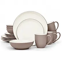 Conjunto de Jantar Noritake 16 Peças em Cerâmica Sem BPA, Redondo, Marrom, Elegância e Sofisticação