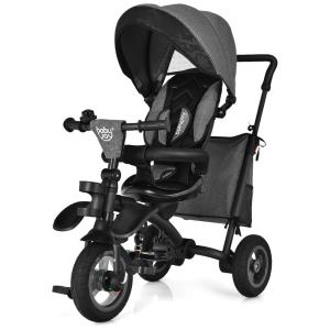 Triciclo Infantil para Passeio com Assento Ajustável 7 Estágios, Idade Recomendada 1 a 5 Anos, BABY JOY, Preto