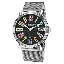 Relógio de Pulso Stuhrling Elite 301M Clássico, Mostrador Preto, Pulseira de Aço Inoxidável Prata com Fivela Dobrável de 42mm.