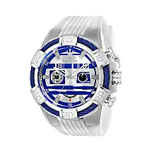 1 EDIÇÃO LIMITADA Invicta Star Wars R2 D2 Relógio masculino de quartzo Caixa de aço inoxidável, pulseira de silicone, branco 26269