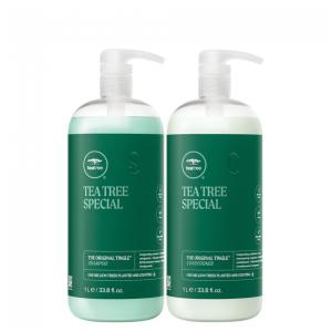 Shampoo e Condicionador 1L com Óleo Natural da Árvore do Chá, Hortelã pimenta e Revigoram o Couro Cabeludo, TEA TREE A96 EC1 4DB, Verde