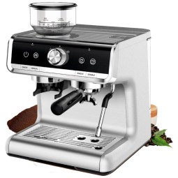 Máquina de Café Expresso 20 Bar com Moedor Embutido, Capacidade 2,8L e Bocal de Leite, 110V 1350W, KIMORE, Prata