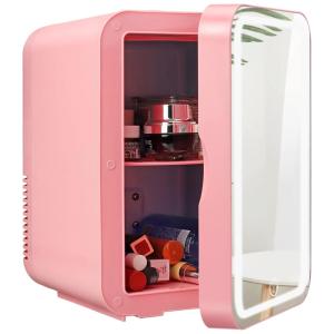 Mini Geladeira para Skincare HCALORY 8 Litros com Espelho, 110V, 12V, Rosa