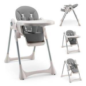 Cadeira de Alimentação Cadeirão com Bandeja Removível e Altura Ajustável, BABY JOY, Bege