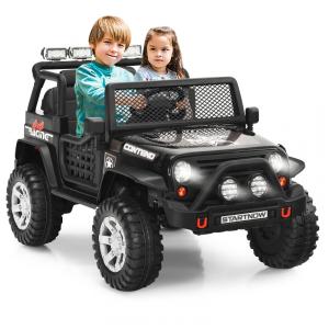 Carro Elétrico Infantil a Bateria 12V com Luzes LED, Buzina. MP3 e Suspensão de Mola, HONEY JOY, Preto