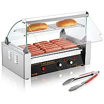 Máquina de Hot Dog Profissional Antiaderente até 18un Por Vez em Aço Inoxidável, 110V 1050W, VEVOR, Prata