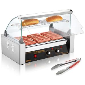 Máquina de Hot Dog Profissional Antiaderente até 18un Por Vez em Aço Inoxidável, 110V 1050W, VEVOR, Prata