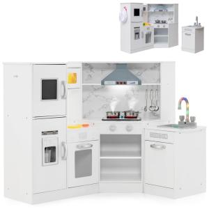 Cozinha Infantil em Madeira com Sons Realistas, Luz e Vapor para Crianças Acima de 3 Anos, Costzon, Branca