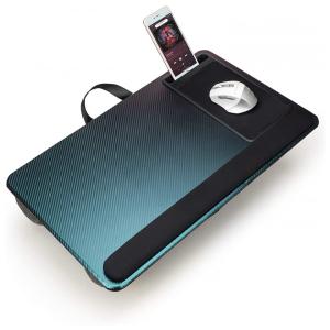 Mesa de colo para laptop, com mouse pad, descanso de pulso e suporte de telefone, se encaixa em laptops de até 17 polegadas verde roxo