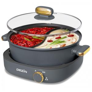 Panela elétrica Dezin Hot Pot Dual-Flavor 4L 1350W 110V antiaderente divisória dupla controle multipotência preta