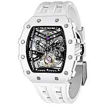 Relógio Masculino Analógico Automático Mecânico a Prova dÁgua 50M com Pulseira de Silicone, TSAR BOMBA TB 8208 TC SGLZ, Branco