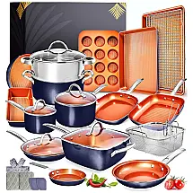Home Hero Conjunto de Panelas Antiaderente Revestida de Cerâmica e Utensílios, 23 Peças, Azul