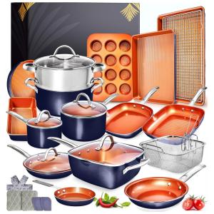 Home Hero Conjunto de Panelas Antiaderente Revestida de Cerâmica e Utensílios, 23 Peças, Azul