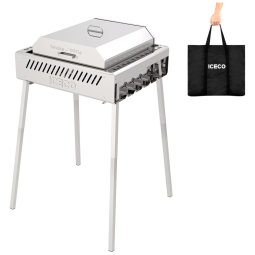 Churrasqueira a Carvão Portátil e Defumador com Ajuste de Altura, Tampa e Bolsa de Transporte, ICECO HG72S, Prata