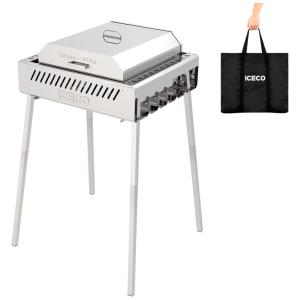 Churrasqueira a Carvão Portátil e Defumador com Ajuste de Altura, Tampa e Bolsa de Transporte, ICECO HG72S, Prata