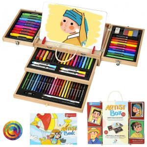 Kit de Pintura MEEDEN com 174 Peças e Caixa de madeira Portátil, Marrom Claro