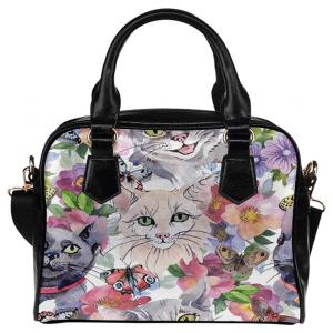InterestPrint Bolsa Femina de Ombro e Mão com Estampa de Gatinhos, Preta