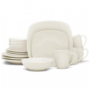 Conjunto de Aparelho de Jantar com 16 Peças, Formato Quadrado e Material de Cerâmica, para 4 Pessoas, Noritake, Creme