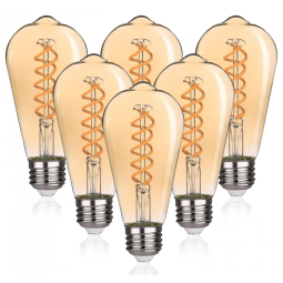 Lâmpada LED Edison Vintage 4.5W, Quente 2500K, Lâmpada LED 450LM 4.5W, Base E26, 6 Un, AUSTIN COAST, Marrom escuro