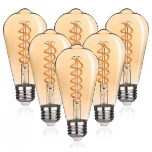 Lâmpada LED Edison Vintage 4.5W, Quente 2500K, Lâmpada LED 450LM 4.5W, Base E26, 6 Un, AUSTIN COAST, Marrom escuro