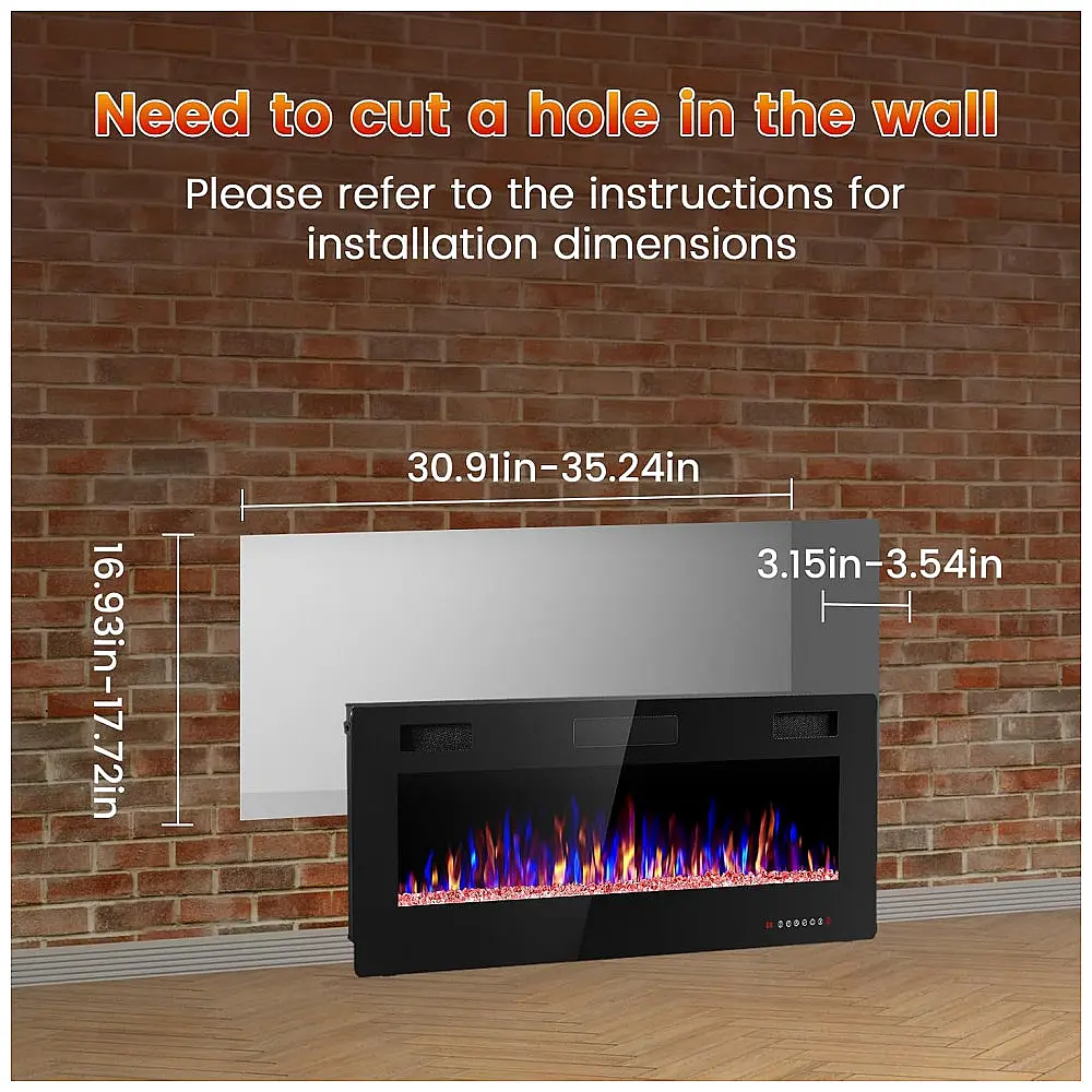 Lareira Elétrica Electactic 91x46cm 1500W Chamas LED 12 Cores Embutir 110V — foto 2