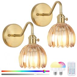 Rnzziw Arandela Vintage Sem Fio com Controle Remoto RGB e Bateria Recarregável - Conjunto com 2 Luzes Âmbar 23cm