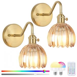 Rnzziw Arandela Vintage Sem Fio com Controle Remoto RGB e Bateria Recarregável - Conjunto com 2 Luzes Âmbar 23cm