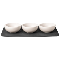 Conjunto de Bowls e Bandeja de Servir com Capacidade de 110mL, Estilo Minimalista, Material de Porcelana Premium, Formato Redondo e 4 Peças