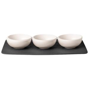 Conjunto de Bowls e Bandeja de Servir com Capacidade de 110mL, Estilo Minimalista, Material de Porcelana Premium, Formato Redondo e 4 Peças