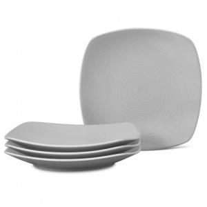 Conjunto de Pratos para Jantar com 4 Peças, Formato Quadrado, Material de Porcelana e Designer em Círculos Concêntricos em Espiral