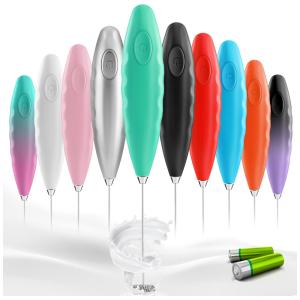 Milk Boss Espumador Elétrico de Leite em Aço Inoxidável a Bateria com Suporte, Roxo e Azul