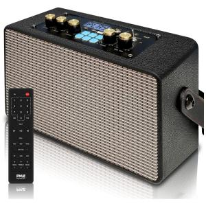 Caixa de Som Bluetooth Portatil Vintage com 5H de Reprodução e Entrada para Microfone, 180W, PYLE PG680A, Preto