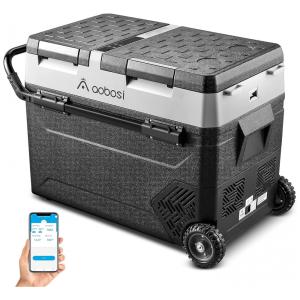 Geladeira Portátil 57L com Zona Dupla e Controle Via APP, 12 24 V DC 110 240 volts AC, AAOBOSI, Preto