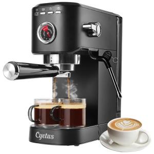 Cafeteira Elétrica Expresso 15 Bar com Espumador de Leite, Aço Inox, 1350W, 110v, CYETUS CYK7602, Preto