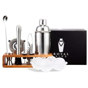 Kit Bn Profissional 10 Peças em Aço Inoxidável com Suporte de Bambu, ROYAL SIPS, Prateado