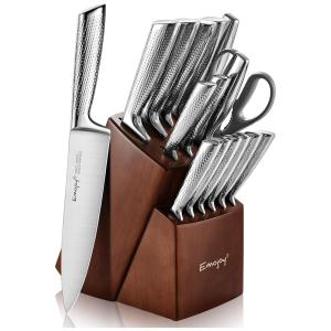 Conjunto de Facas Emojoy, 16 Peças, Aço Inoxidável, Prata e Marrom Escuro
