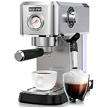 Máquina de Café Expresso 15 Bar com Bocal de Leite e Tanque de Água de 1,2L, 110V 1350W, Lecon Chef, Prata