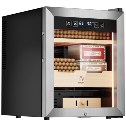 Umidor de Charutos Elétrico 50 Litros MIUGUYO, para 350 Charutos, Controle de Temperatura e Umidade, Gabinete em Cedro Espanhol, Trava.